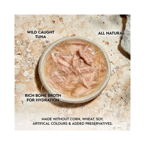 Bowl of Wild Caught Tuna in bone broth promoting hydration and grain-free recipe