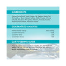 Product information panel for Trilogy Wild Caught Tuna Bone Broth Kitten Wet Food with ingredients and feeding guide