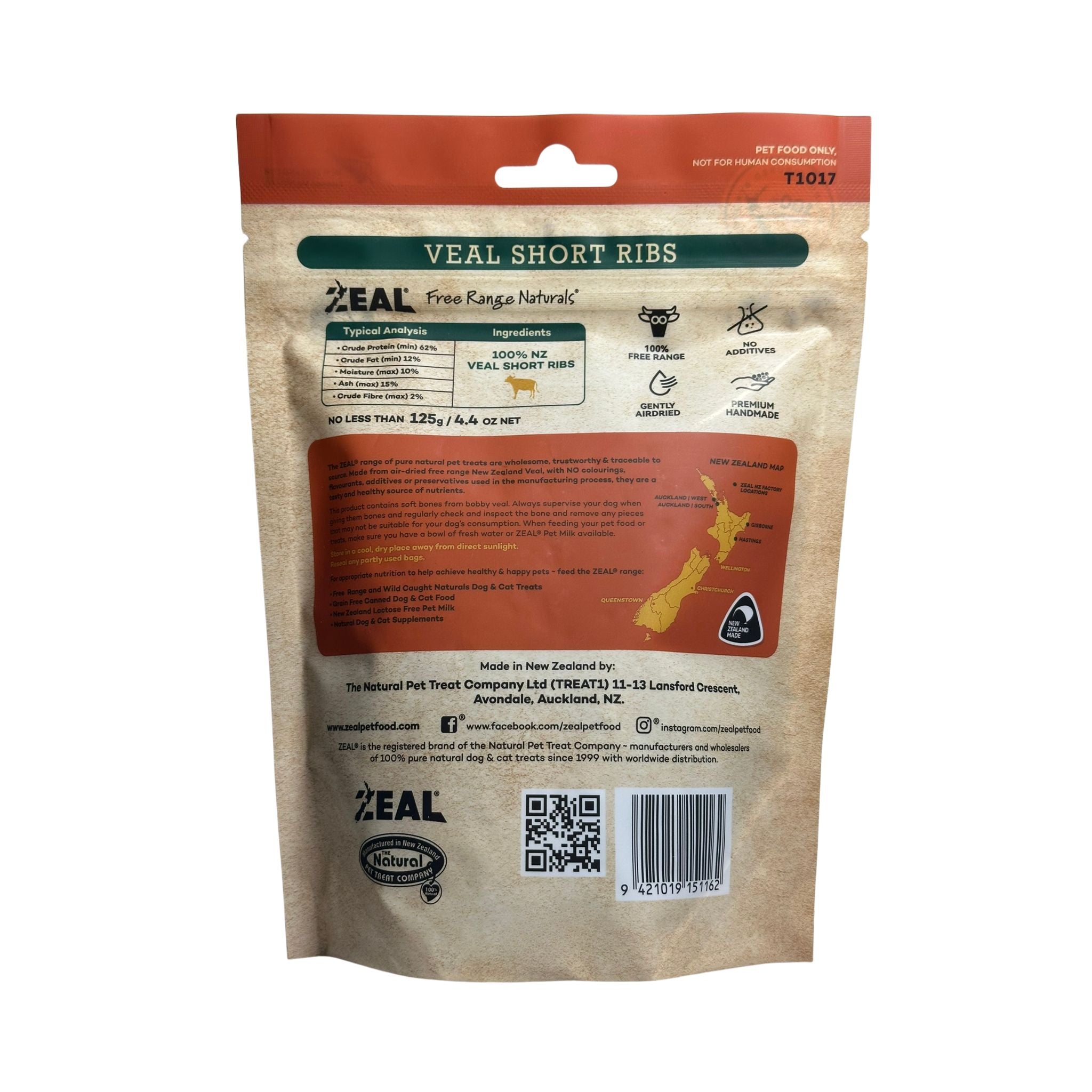Zeal Air-Dried Veal Short Ribs for Dogs – 125g