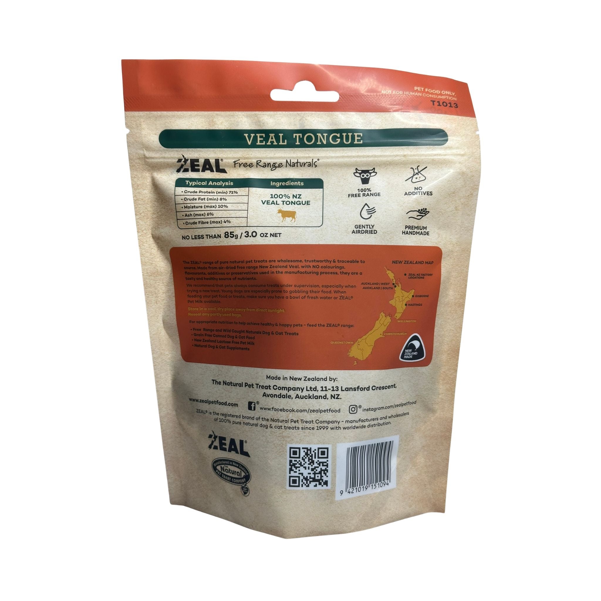 Zeal Air-Dried Veal Tongue for Dogs – 85g