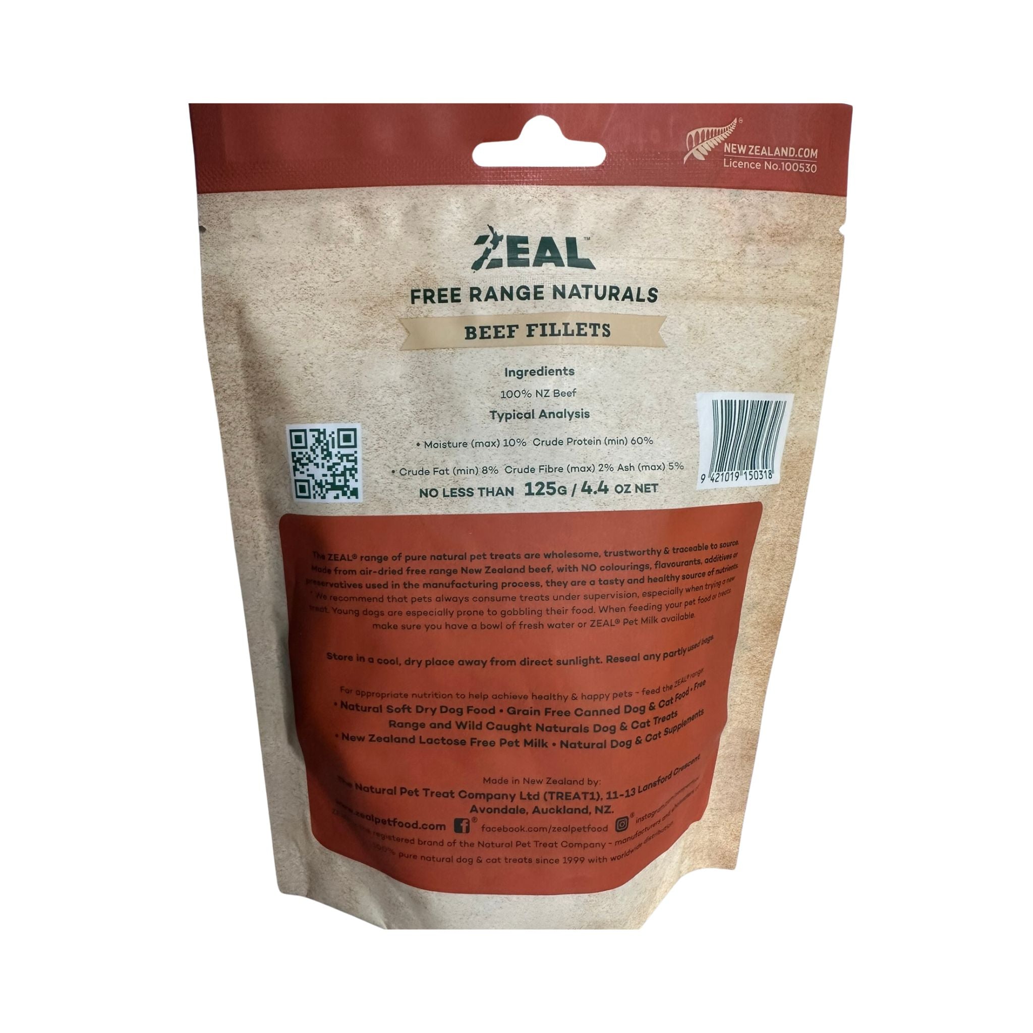 Zeal Air Dried Beef Fillets Dog Treats 125g