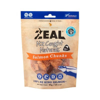 Zeal Freeze-Dried Salmon Chunks, natural cat and dog treats. Made in New Zealand, 85g pack.