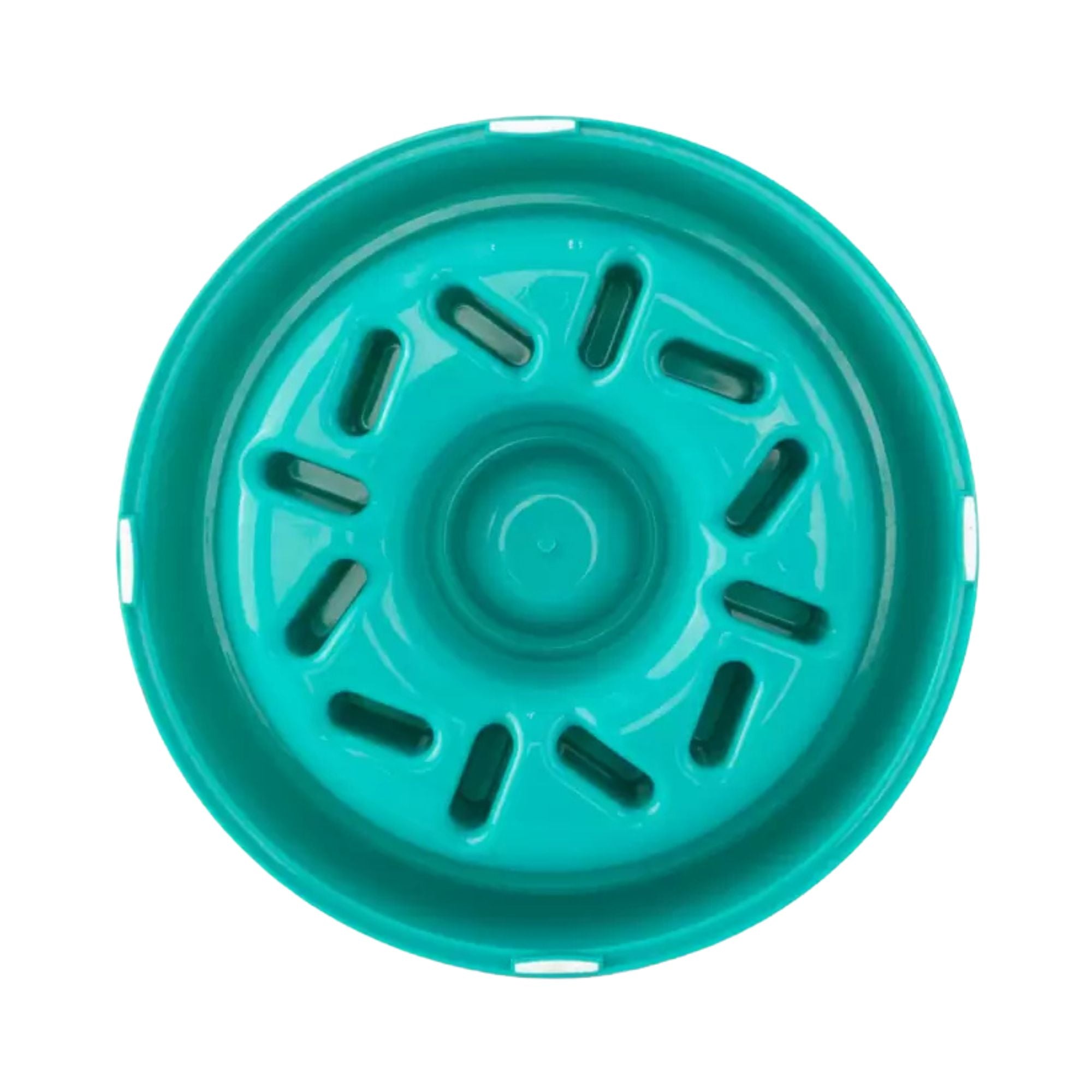 ZippyPaws Happy Bowl Donut slow feed bowl in teal, showing the non-slip base pads around the rim