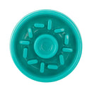 ZippyPaws Happy Bowl Donut slow feed bowl in teal, viewed from above showing the raised maze design