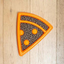 ZippyPaws Happy Bowl Pizza slow-feed dog bowl filled with kibble around raised obstacle bumps.