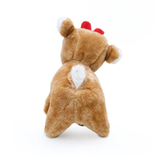 Back view of the ZippyPaws Holiday Reindeer Dog Toy displaying its smooth, cuddly plush fabric and holiday-inspired style.