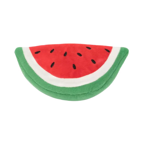 ZippyPaws NomNomz Watermelon plush dog toy showing embroidered watermelon seed detail