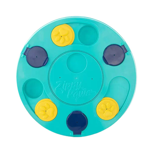 ZippyPaws SmartyPaws Puzzler dog puzzle toy in teal, top view with compartments closed
