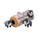 ZippyPaws Zippy Burrow Arctic Wolf log showing Arctic Wolf Miniz toys tucked into the burrow openings.