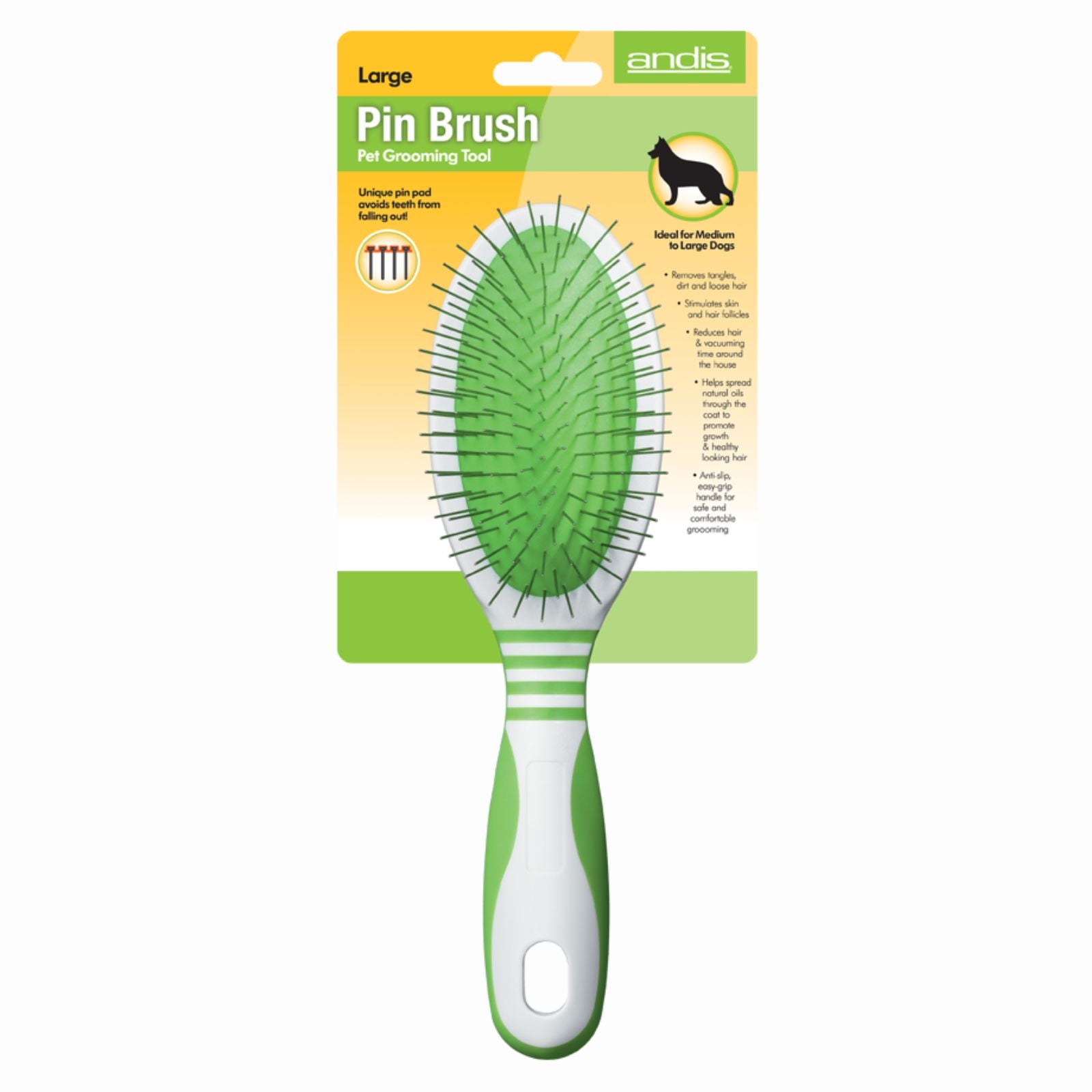 The Andis Large Pin Brush - the ultimate grooming tool for medium to large dogs.