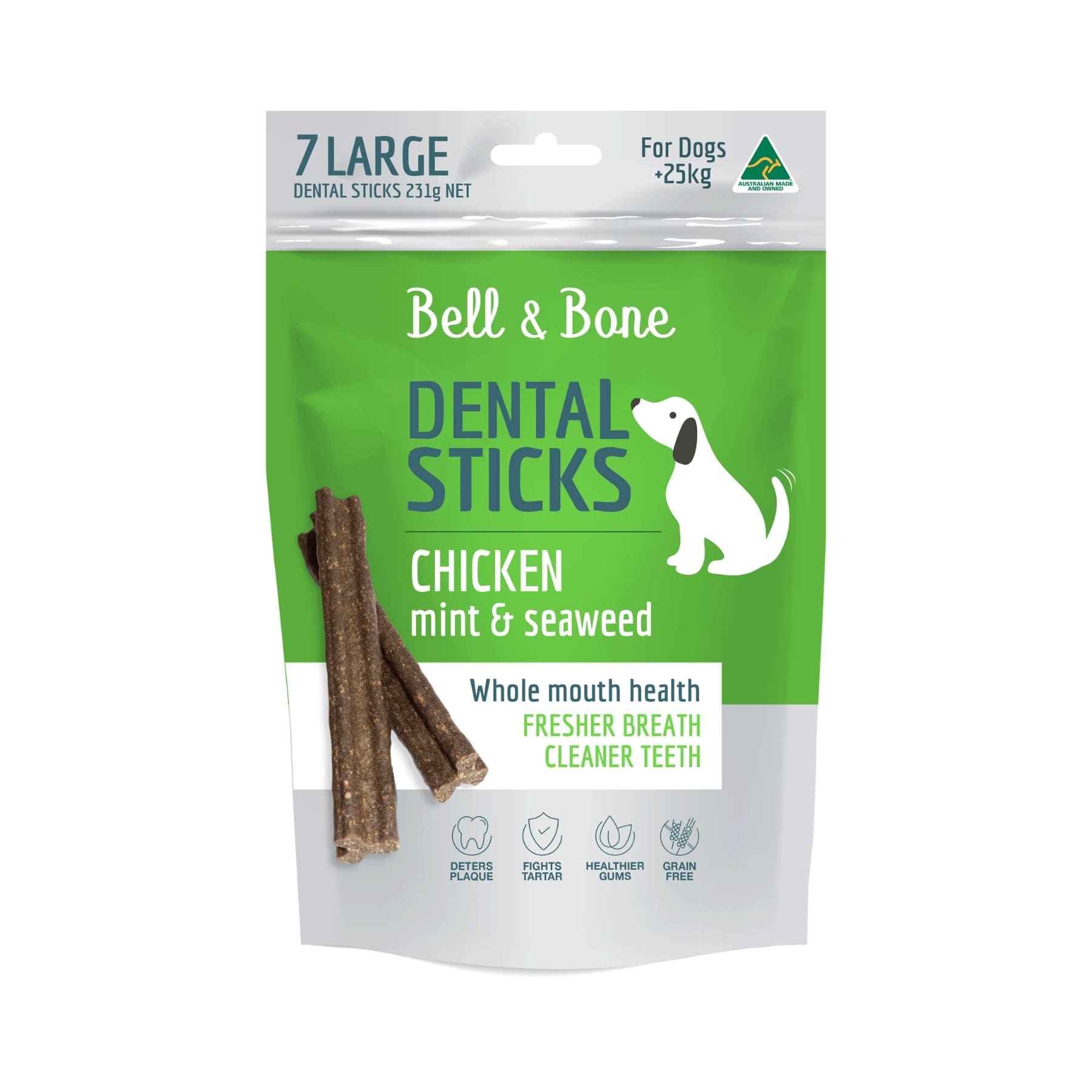 Bell & Bone Dental Sticks Chicken, Mint & Seaweed. Dental Treats for Large Dogs Over 25kg
