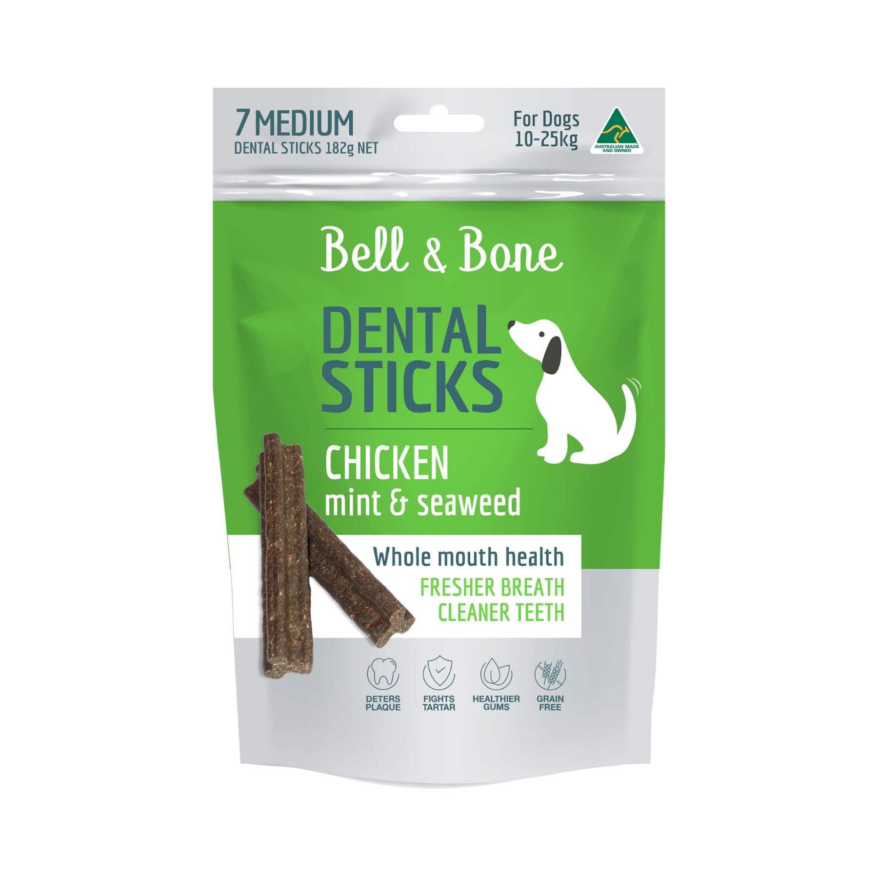 Bell & Bone Dental Sticks Chicken, Mint & Seaweed. Dental Treats for Medium Dogs 10kg-25kg