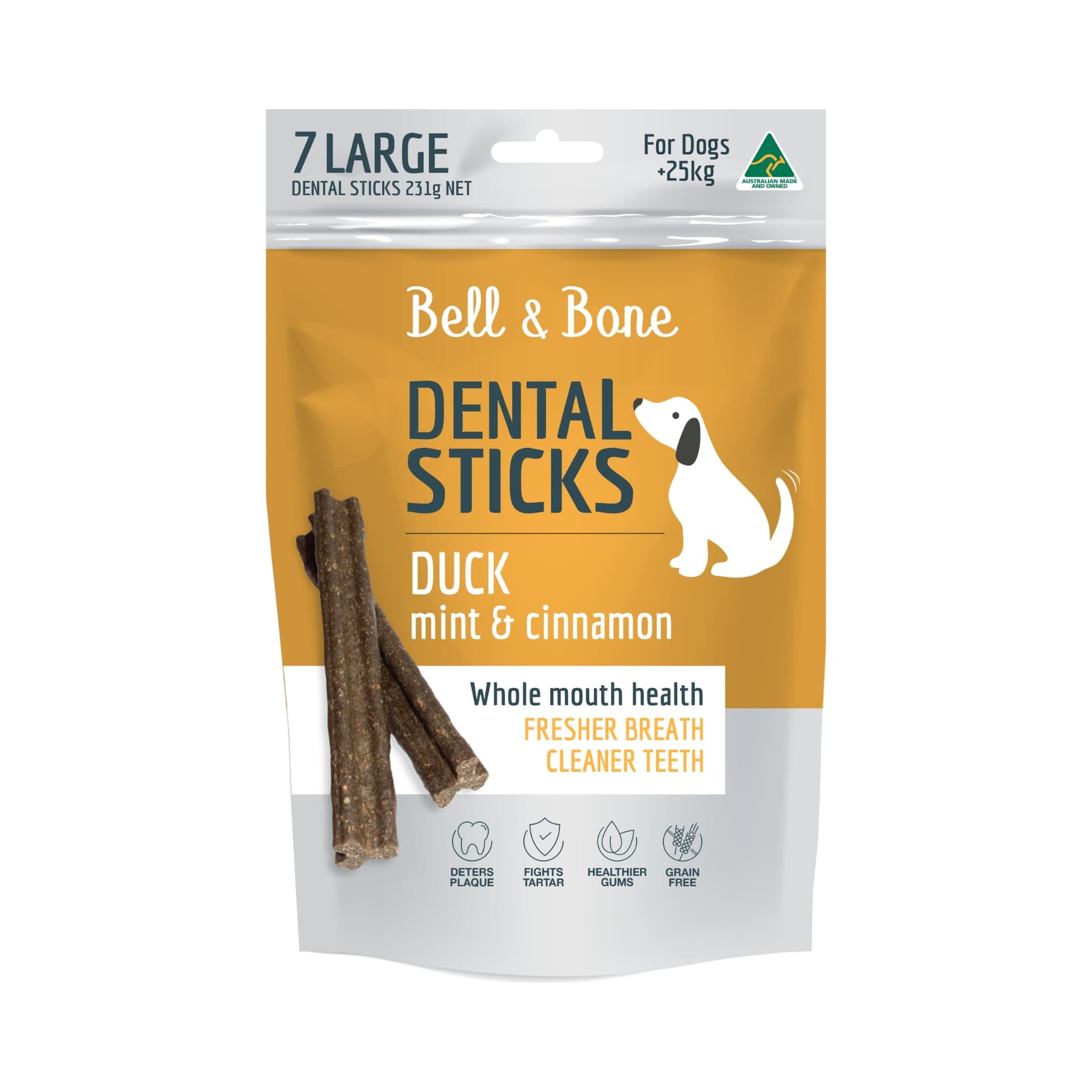 Bell & Bone Dental Sticks Duck, Mint & Cinnamon - Large. Australian Made Dental Treats for Dogs.