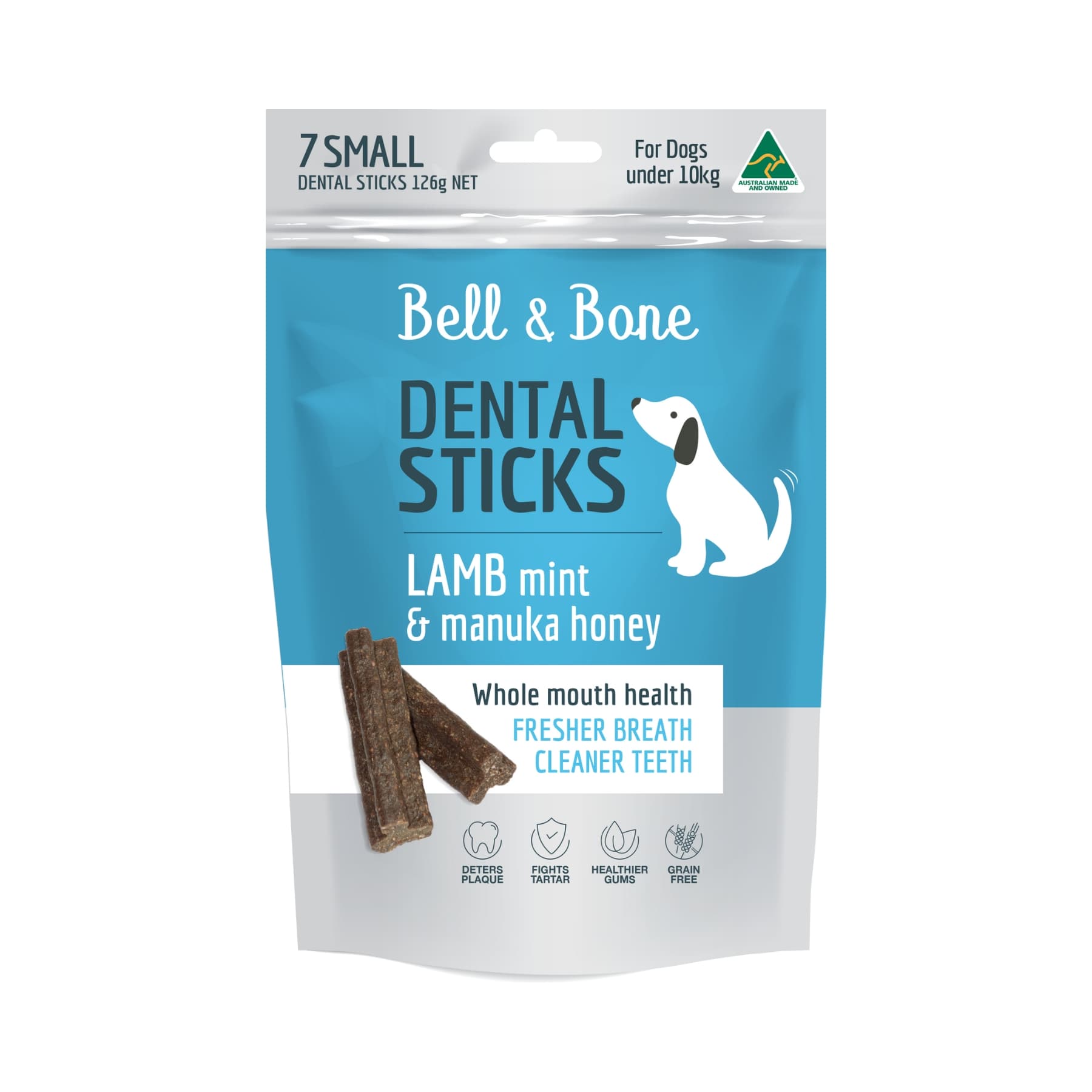 Bell & Bone Dental Sticks Lamb, Mint & Manuka Honey Small. Australian Made Dental Treats for Dogs.
