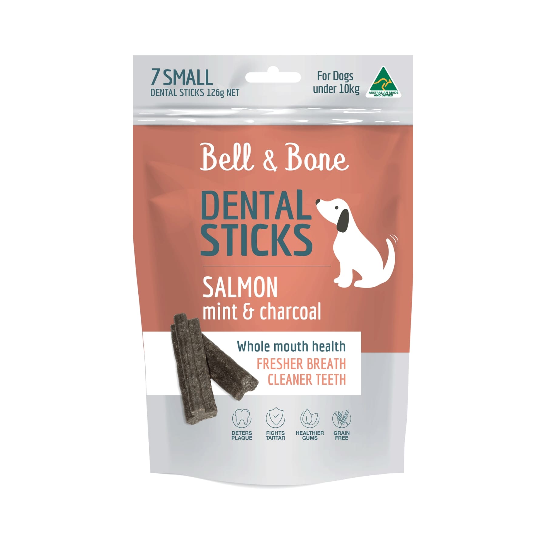 Bell & Bone Dental Sticks Salmon, Mint & Charcoal Small. Australian Made Dental Treats for Dogs.