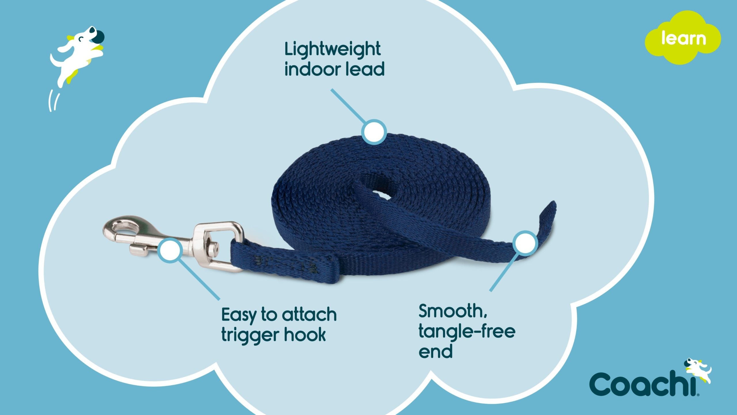 Lightweight indoor lead. Easy to attach trigger hook. Smooth, tangle-free end.