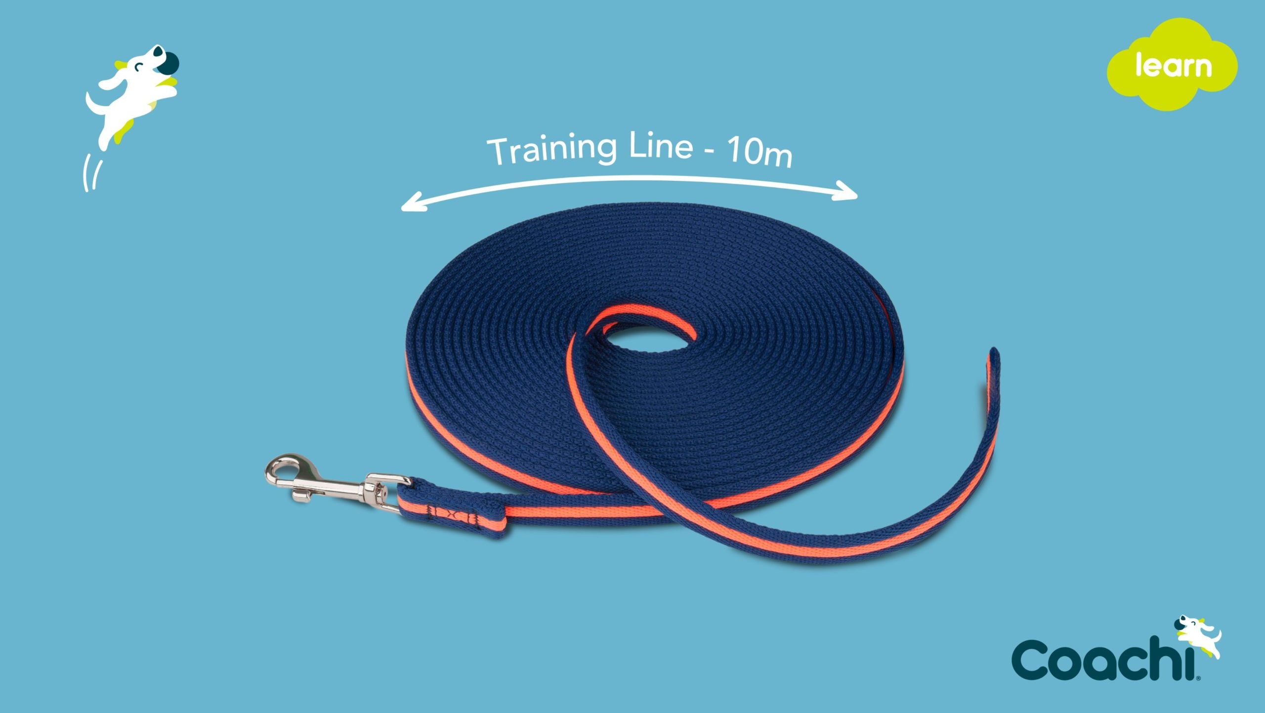 Navy and coral 10m nylon line for dog training.