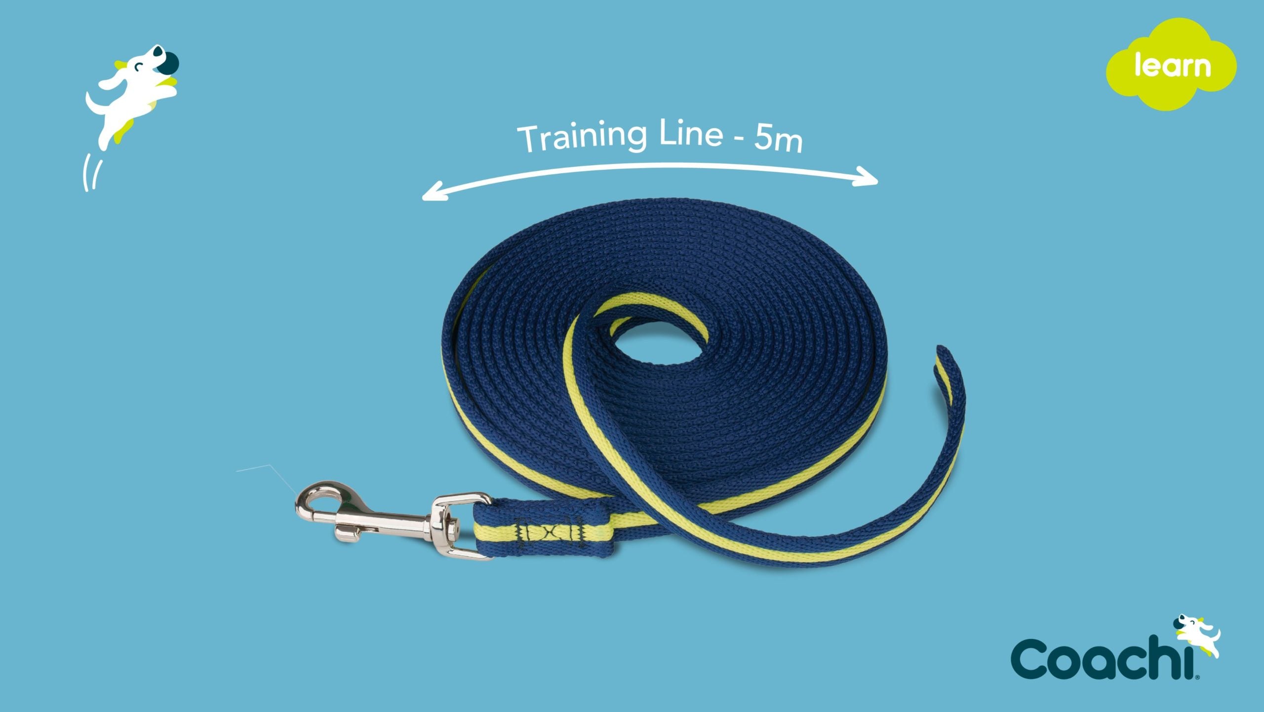Navy and lime 5m nylon line for dog training.