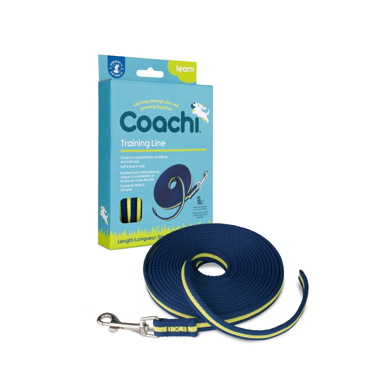 COACHI Recall Training Lead for Dogs Navy & Lime 5m