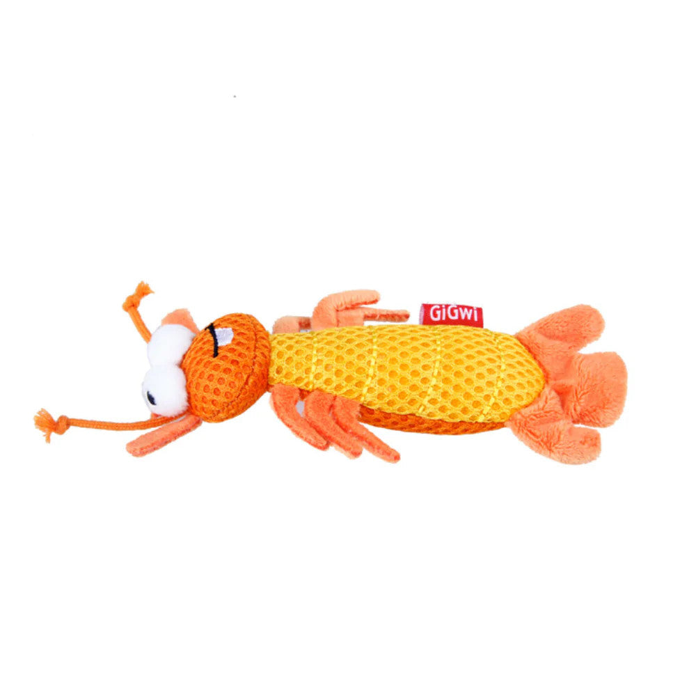 GIGWI Dental Mesh Shrimp Cat Toy. Filled with Natural Catnip.