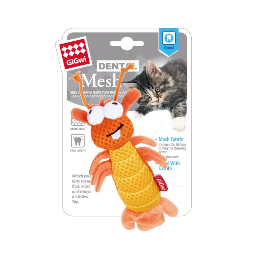 GIGWI Dental Mesh Shrimp Cat Toy with Catnip