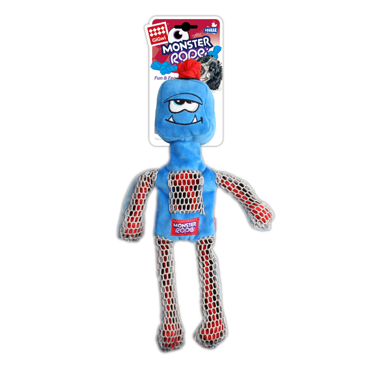 Gigwi Monster Rope Squeaker Blue Dog Toy, Retail Pack