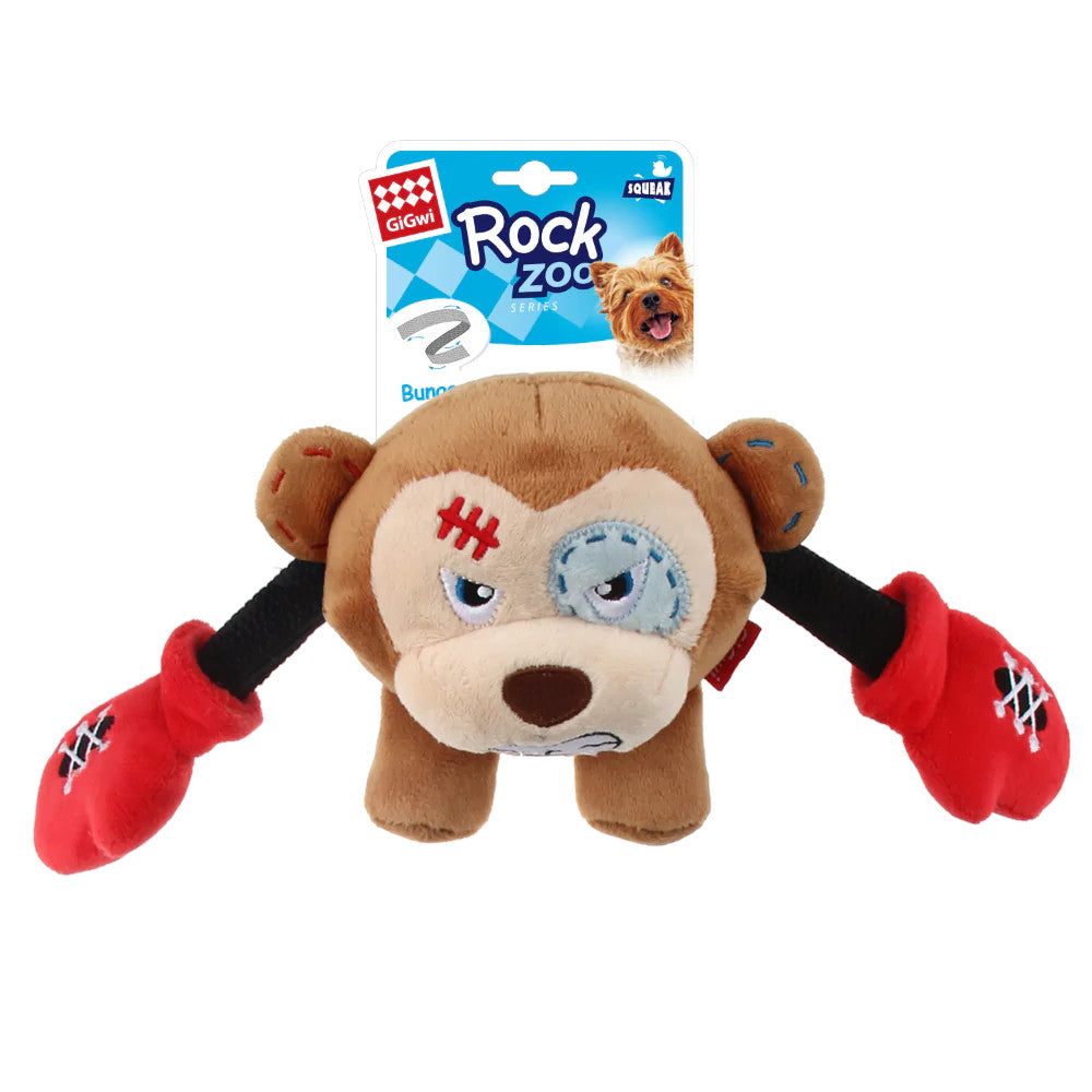 GIGWI Rock Zoo Monkey King Boxer Plush Dog Toy with Squeakers