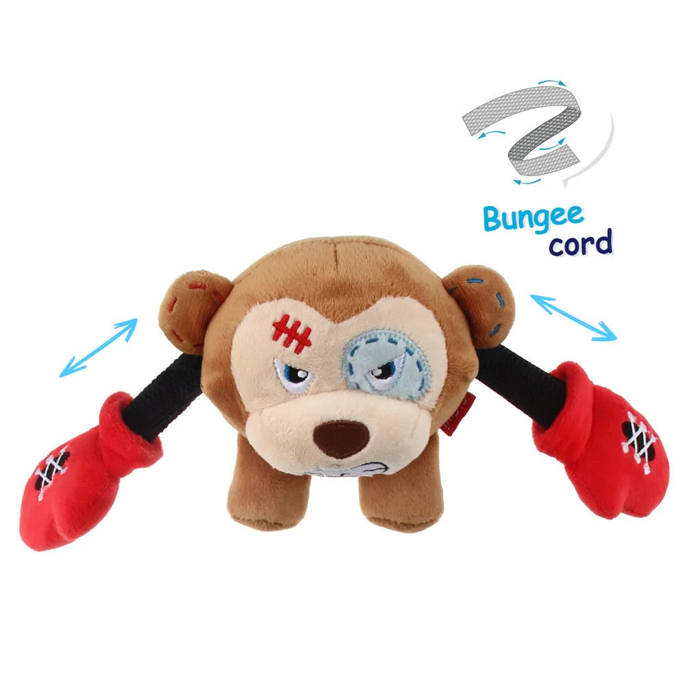 GIGWI Rock Zoo Monkey King Boxer Plush Dog Toy with Bungee Cord Arms