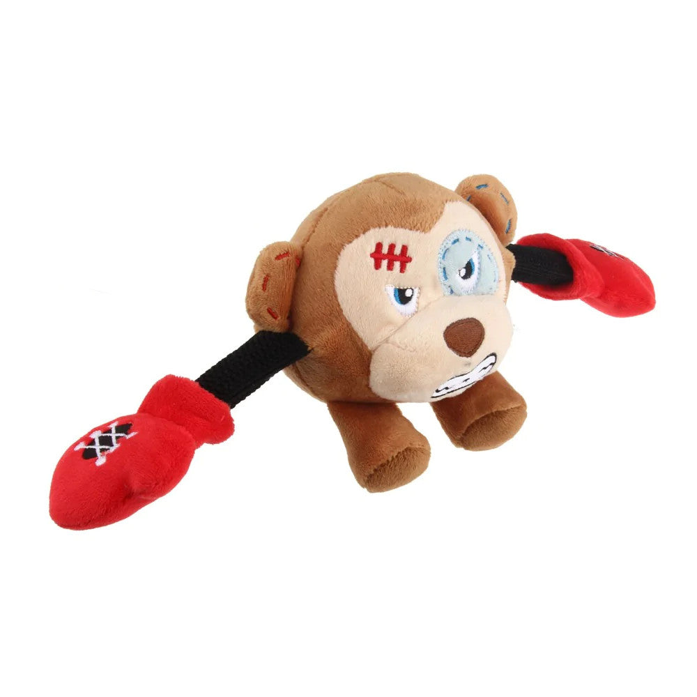 GIGWI Rock Zoo Monkey King Boxer Plush Dog Toy with Bungee Cord Arms and Squeakers