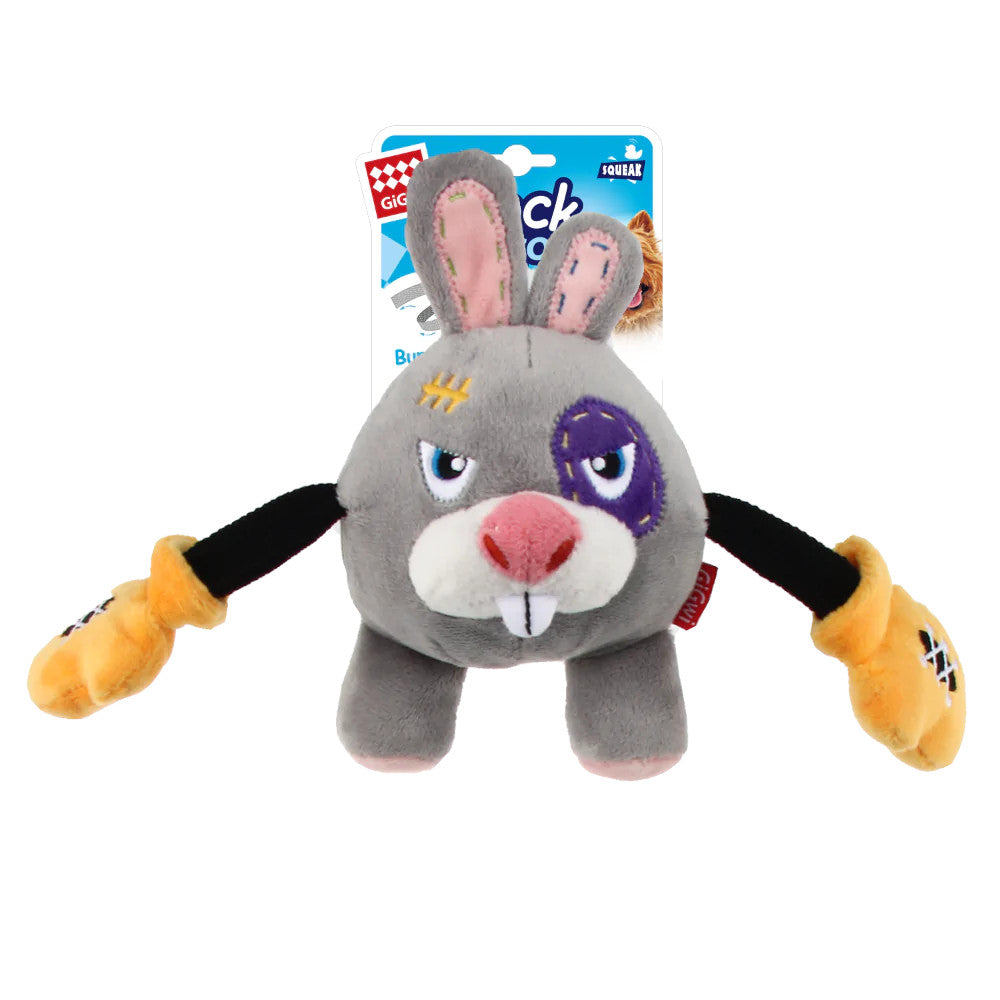GIGWI Rock Zoo Rabbit King Boxer Squeaky Plush Dog Toy