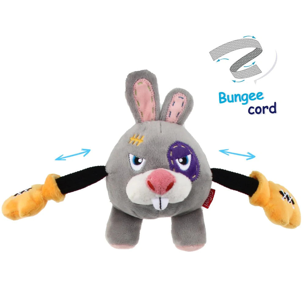 GIGWI Rock Zoo Rabbit King Boxer Plush Dog Toy with Bungee Cord Arms
