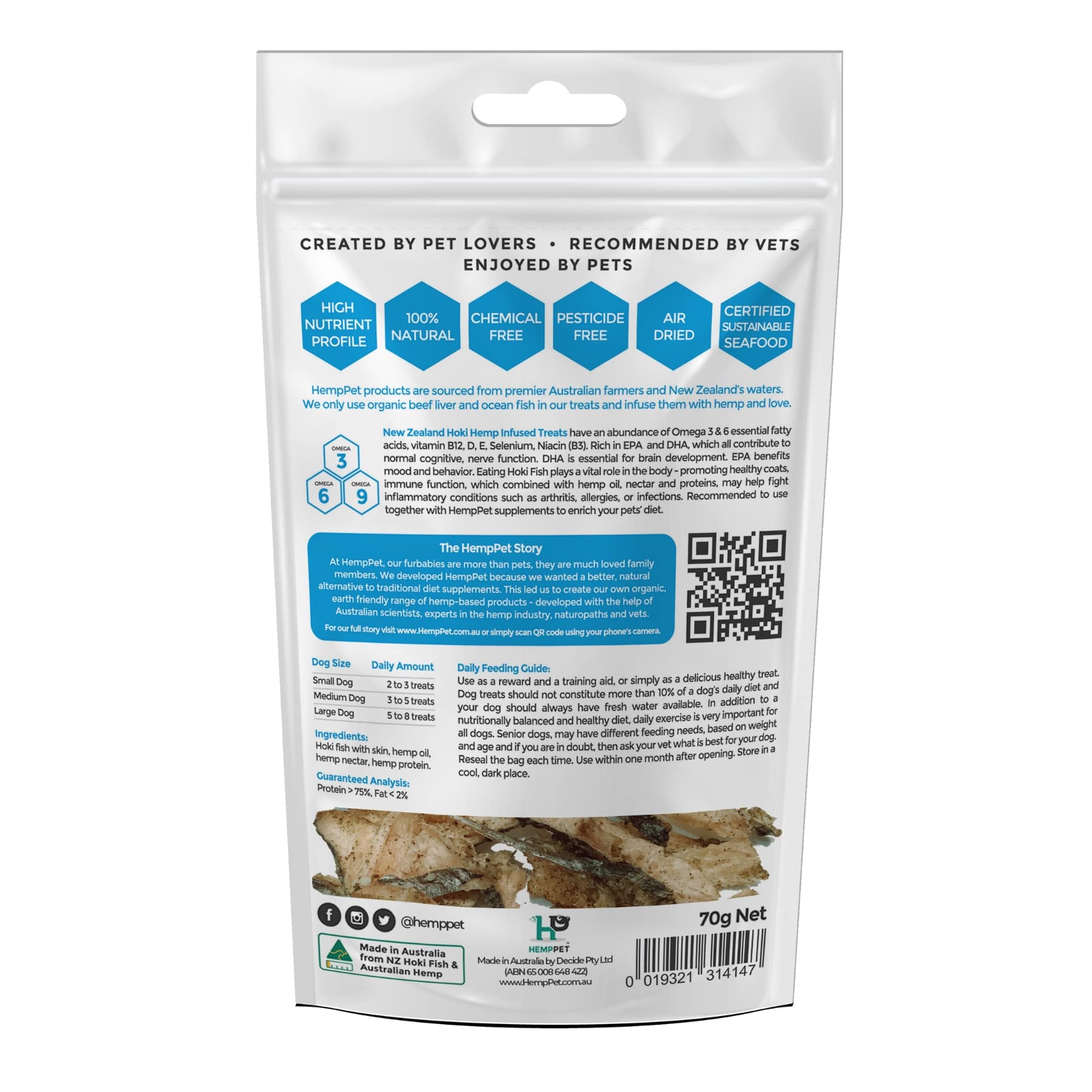HEMP PET Infused Hoki Fish Treats for Dogs. Recommended by Vets.