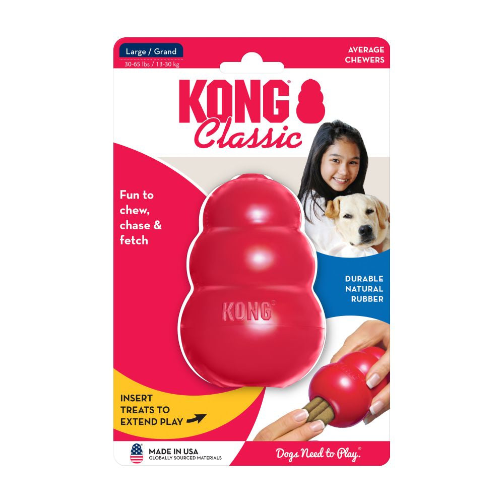 KONG Classic Red Rubber dog toy Large size for dogs 13kg to 30kg.