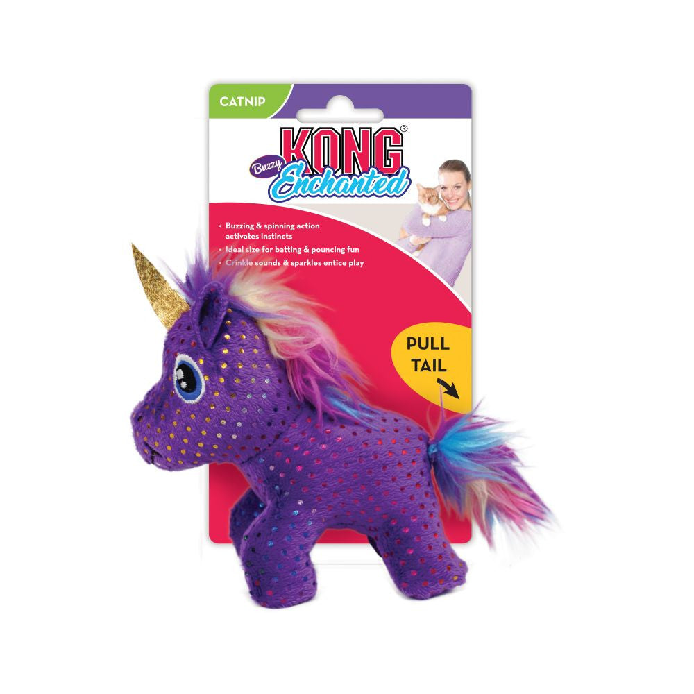 KONG Enchanted Buzzy Unicorn Cat Toy with Catnip - Retail Package.