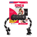 KONG Dental Toy with a thick black and white rope, displayed in its original packaging, highlighting its toughness and natural rubber material.