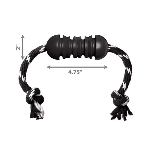 KONG Extreme Rubber Dental Toy with knotted rope, rubber length 4.75 inches and rubber height 2 inches, ideal for dog dental health.