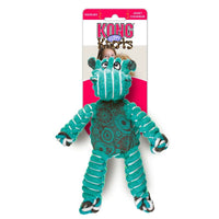 KONG Floppy Knots Hippo Dog Toy displayed on packaging.