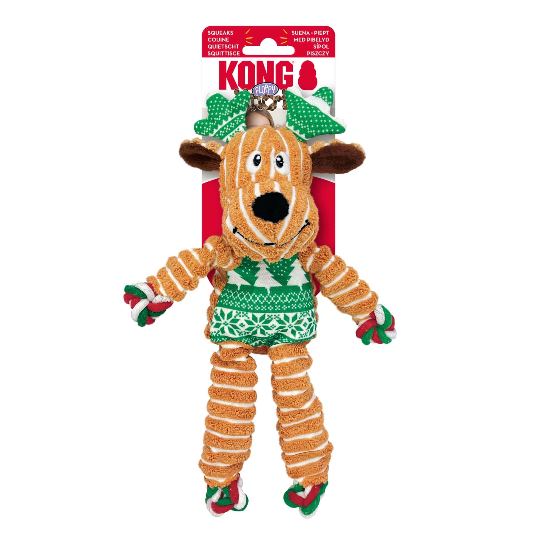 KONG Holiday Floppy Knots Reindeer Christmas Dog Toy