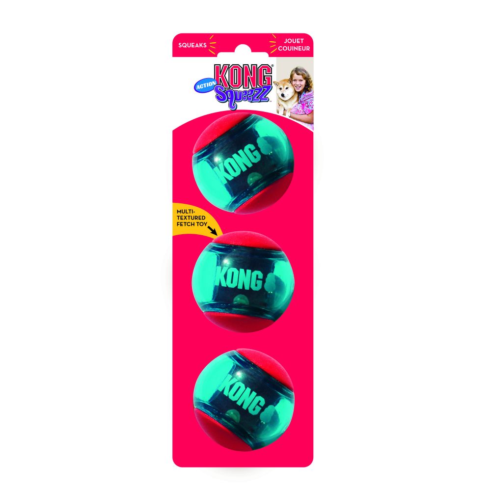 KONG Squeezz Action Ball, Dog Toy, Small (3) Pack.