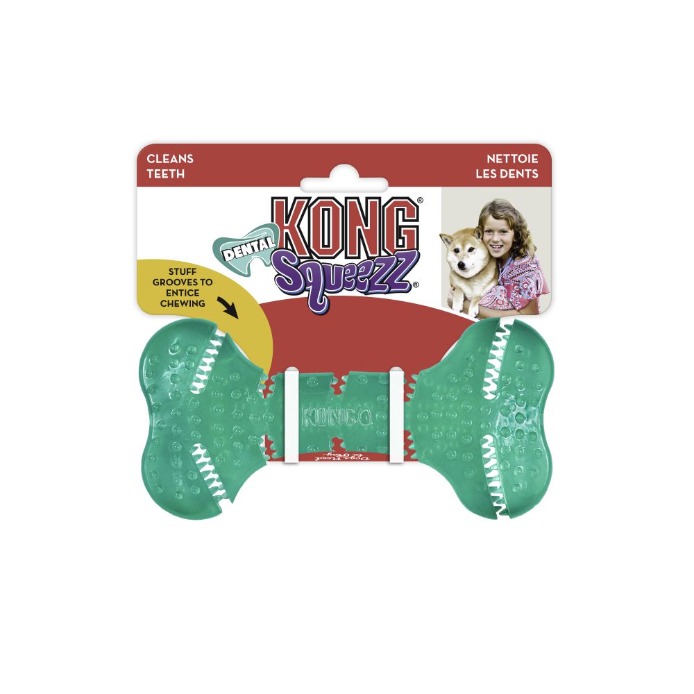 KONG Squeezz Dental Bone Dog Toy - Retail Pack
