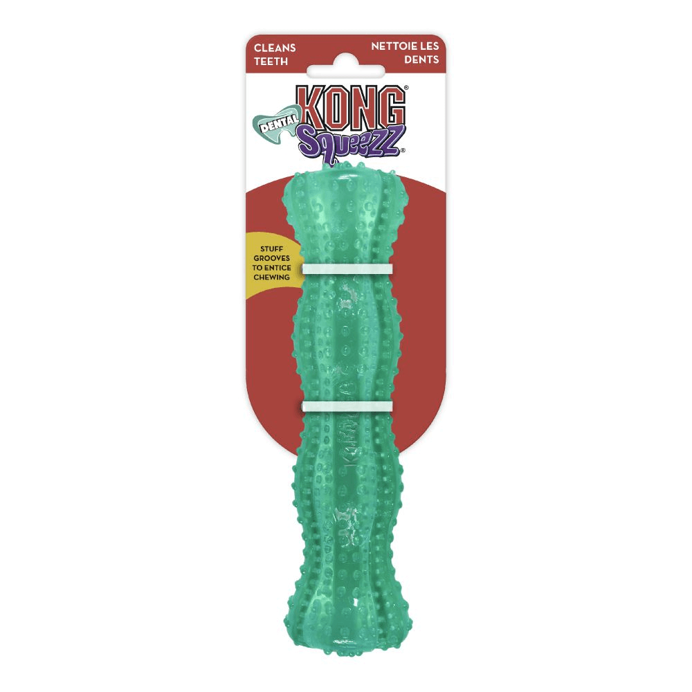Kong Squeezz Dental Stick. Dental Dog Toy with Textured Nubs to Reward Chewing - Retail Pack.