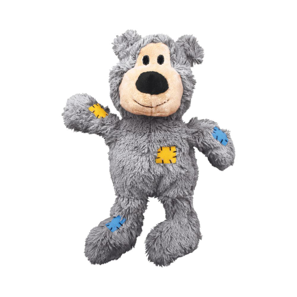 KONG Grey Wild Knots Bear Plush Dog Toy with Internal Knotted Rope.