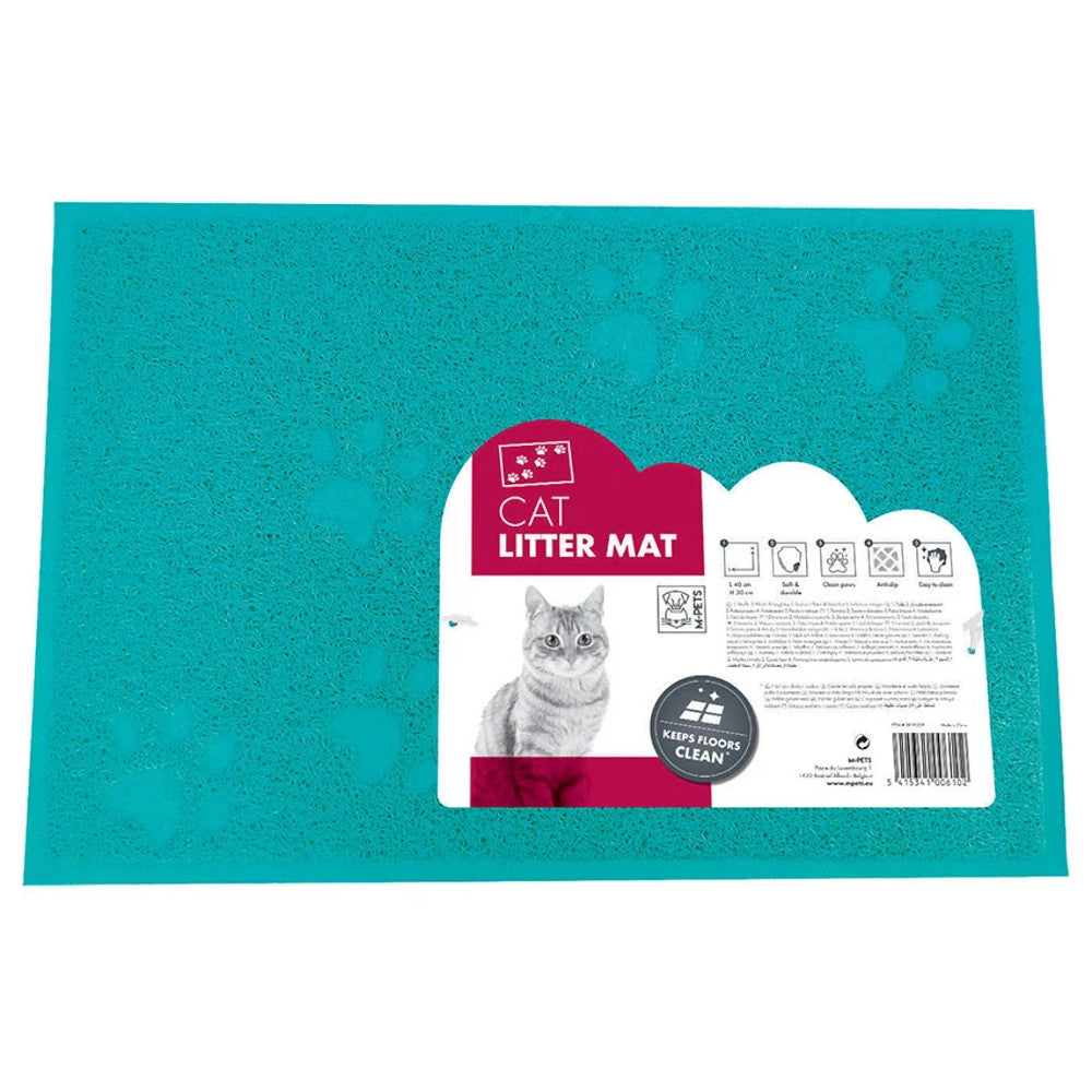 M-PETS Paw Print Cat Litter Mat, Blue 42cm x 32cm