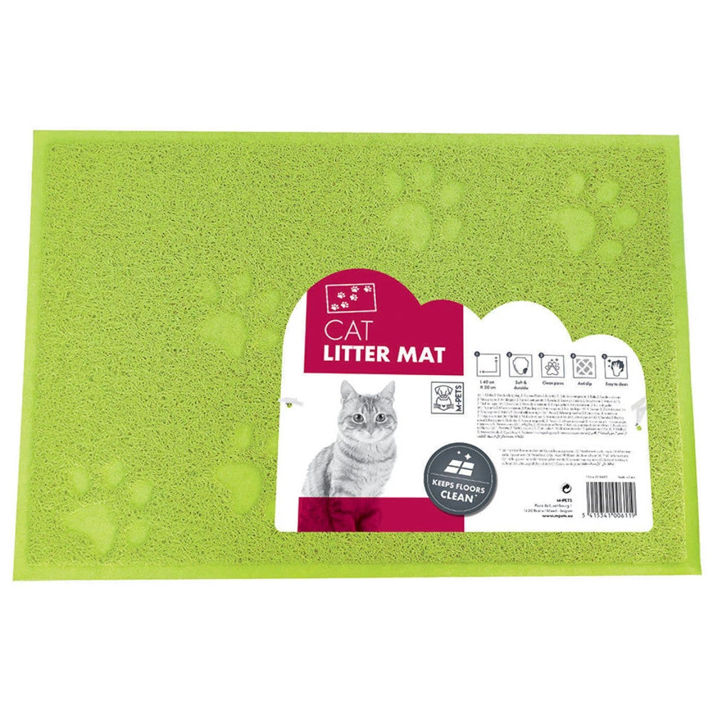 M-PETS Paw Print Cat Litter Mat, Green 42cm x 32cm