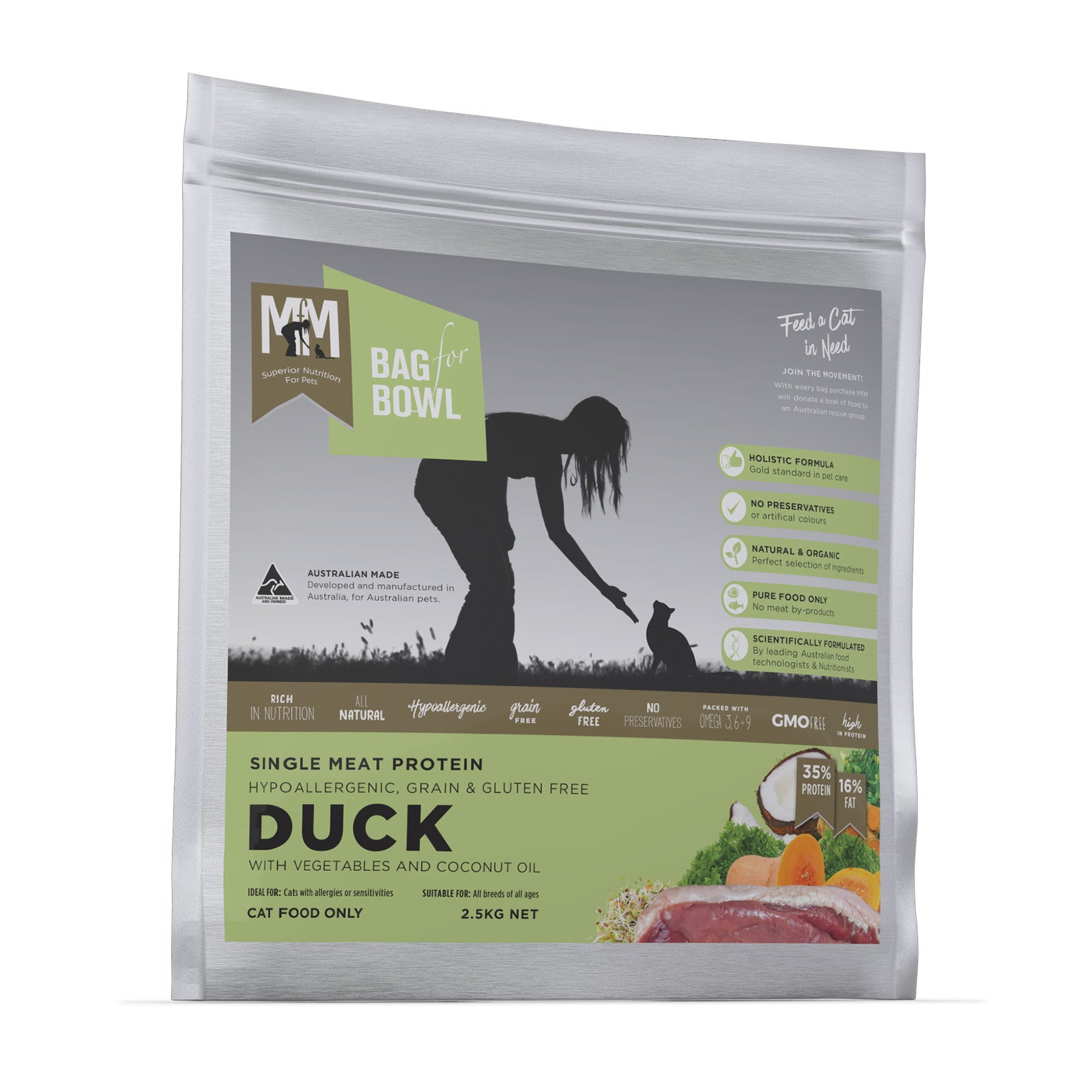 2.5kg bag of MFM Single Meat Protein Duck cat food.