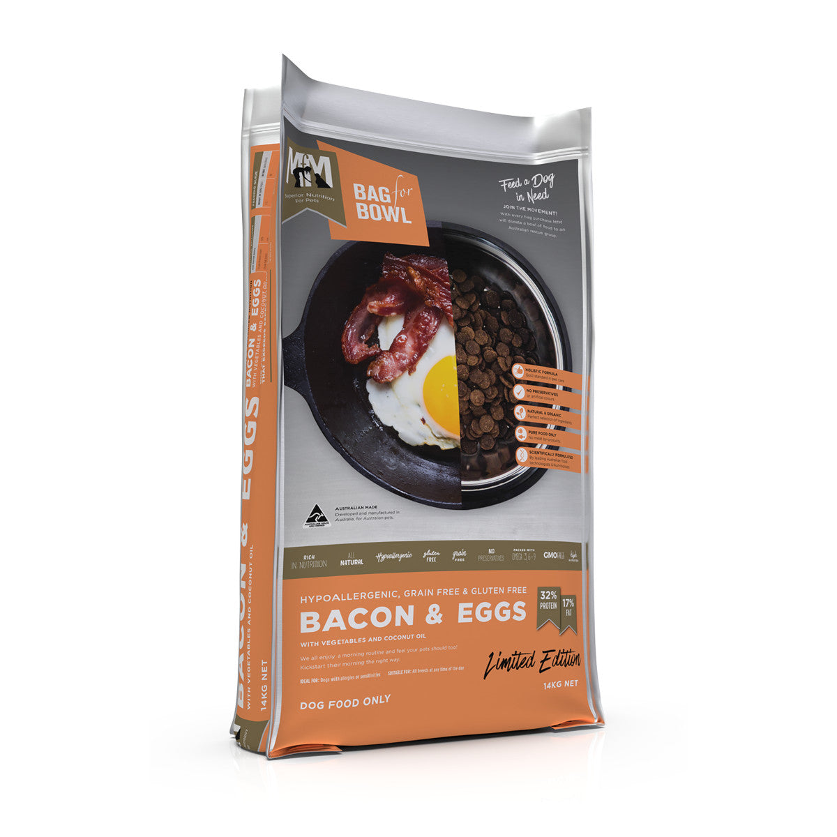 Meals for Mutts Grain Free Bacon & Eggs Dry Dog Food 14kg.