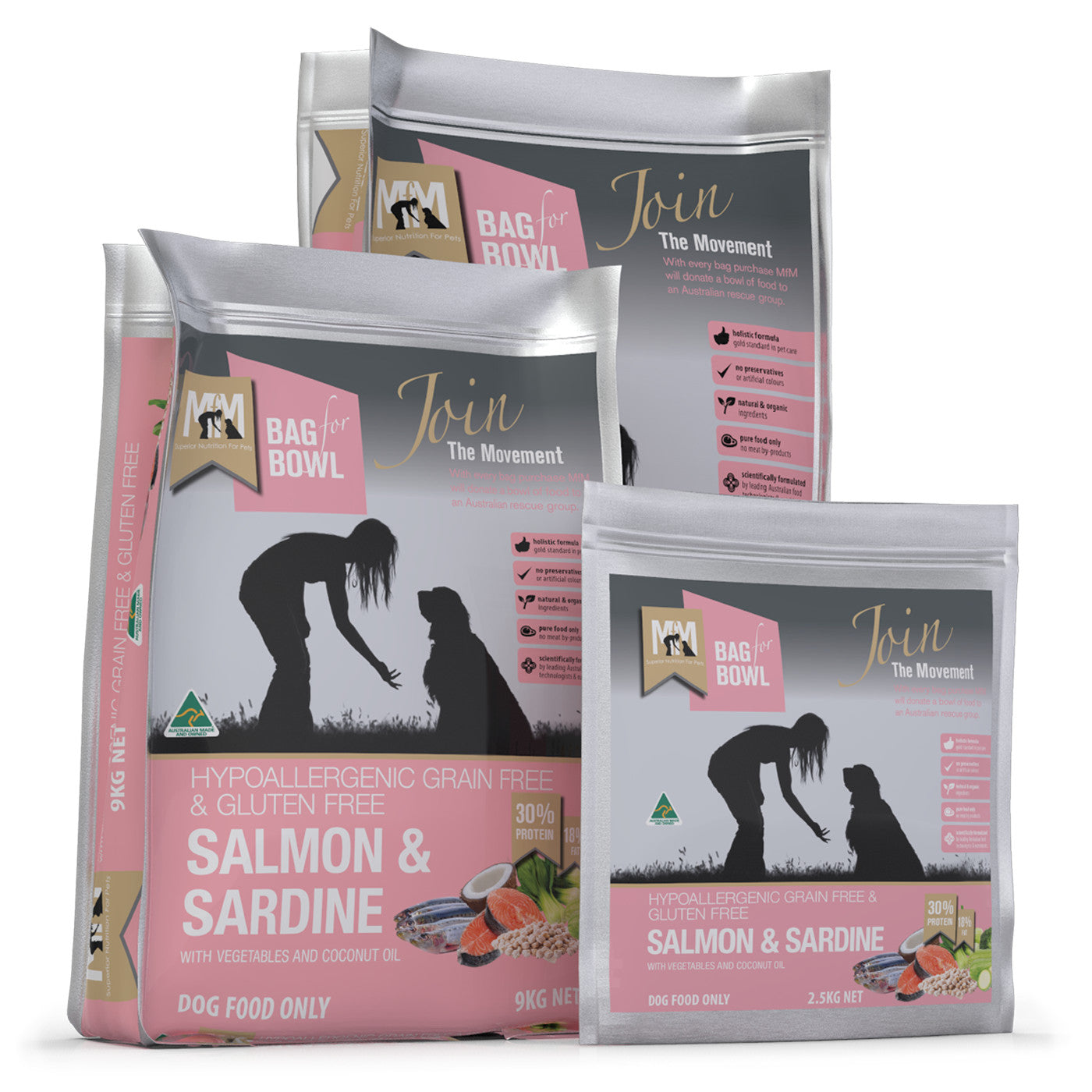 Meals for Mutts Grain Free Salmon and Sardine Dog Food.