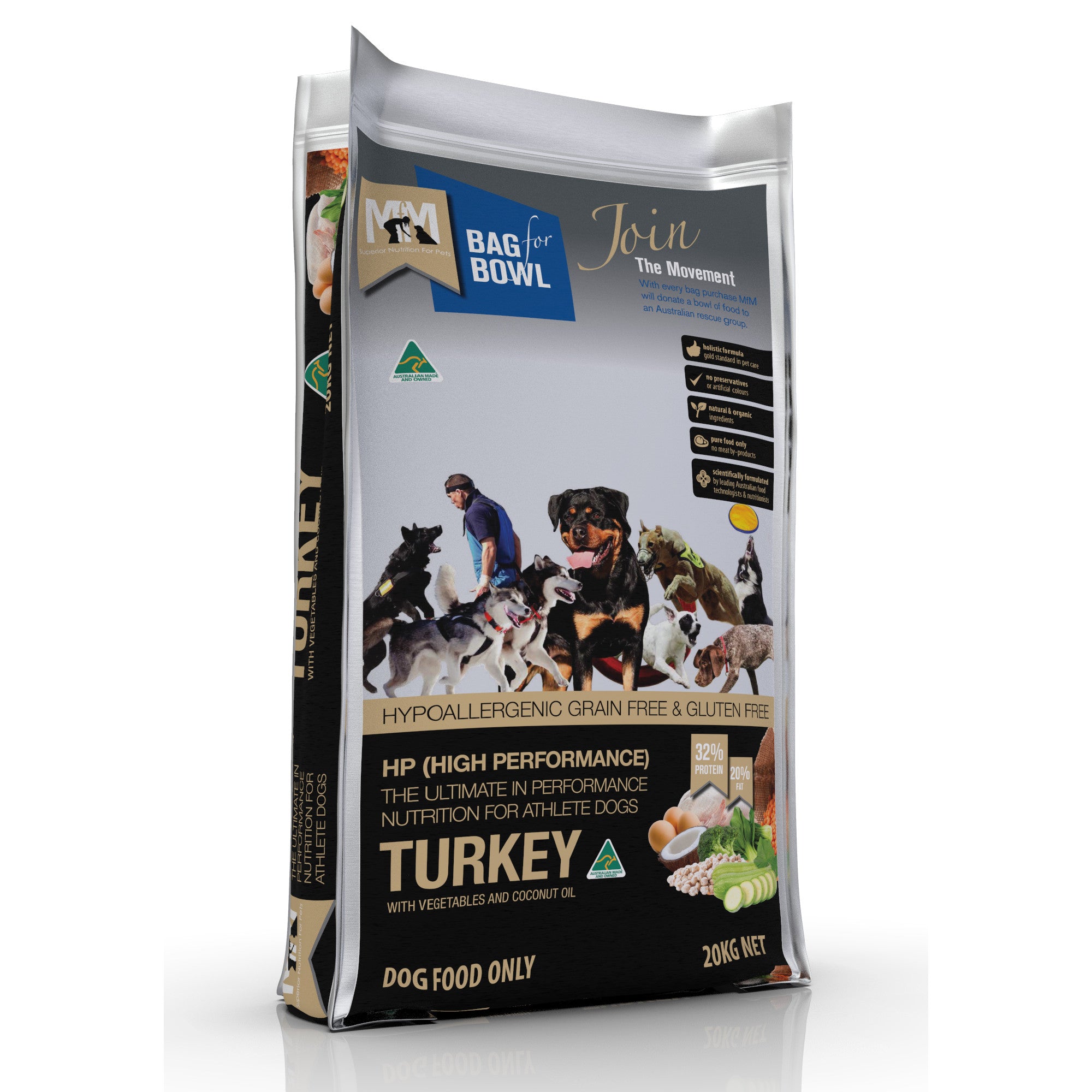 Meals for Mutts High Performance Turkey Dog Food 20kg.
