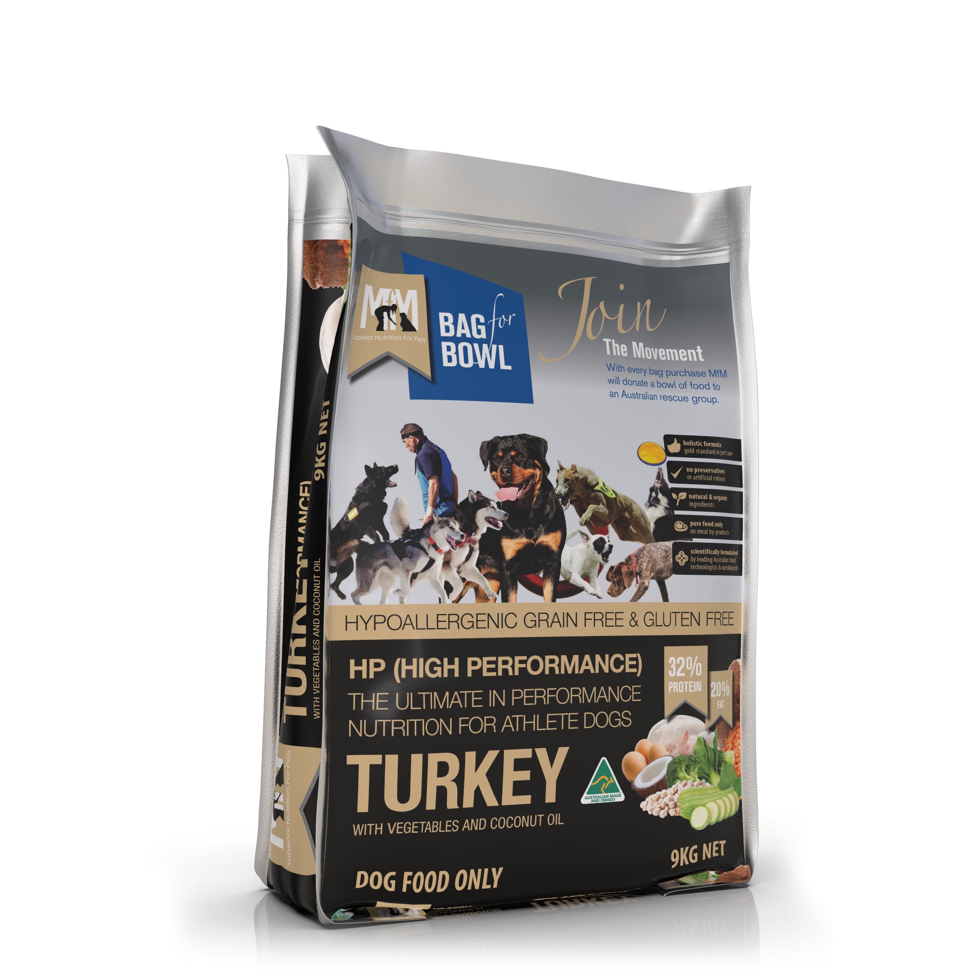 Meals for Mutts High Performance Turkey Dog Food 9kg.