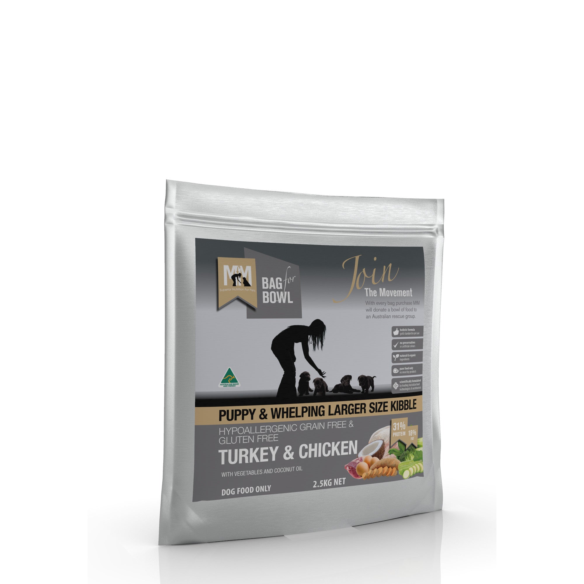 MEALS FOR MUTTS Turkey & Chicken Large Kibble Dry Puppy Food 2.5kg.